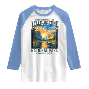 Yellowstone National Park Raglan Shirt Worlds First NP Retro Vintage Graphic TS02 White Carolina Blue Print Your Wear