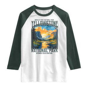Yellowstone National Park Raglan Shirt Worlds First NP Retro Vintage Graphic TS02 White Dark Forest Green Print Your Wear