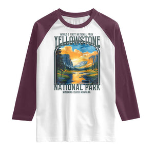 Yellowstone National Park Raglan Shirt Worlds First NP Retro Vintage Graphic TS02 White Maroon Print Your Wear