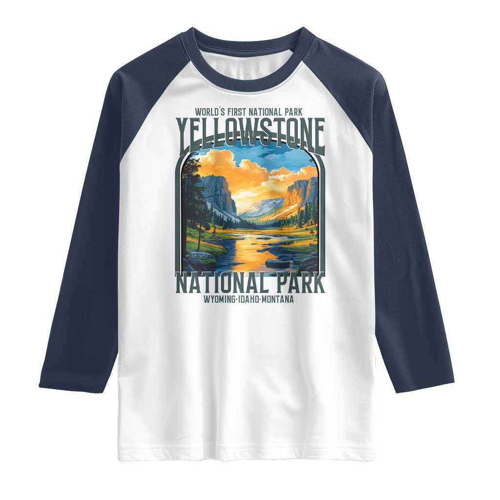 Yellowstone National Park Raglan Shirt Worlds First NP Retro Vintage Graphic TS02 White Navy Print Your Wear