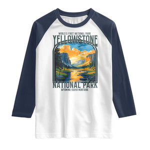 Yellowstone National Park Raglan Shirt Worlds First NP Retro Vintage Graphic TS02 White Navy Print Your Wear