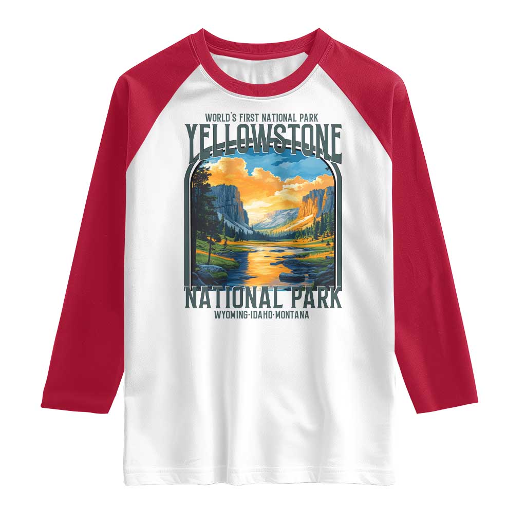Yellowstone National Park Raglan Shirt Worlds First NP Retro Vintage Graphic TS02 White Red Print Your Wear
