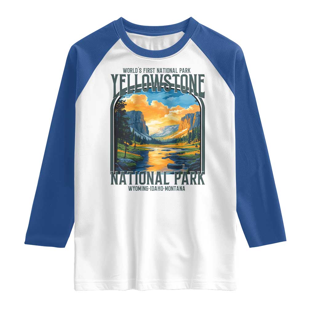Yellowstone National Park Raglan Shirt Worlds First NP Retro Vintage Graphic TS02 White Royal Print Your Wear