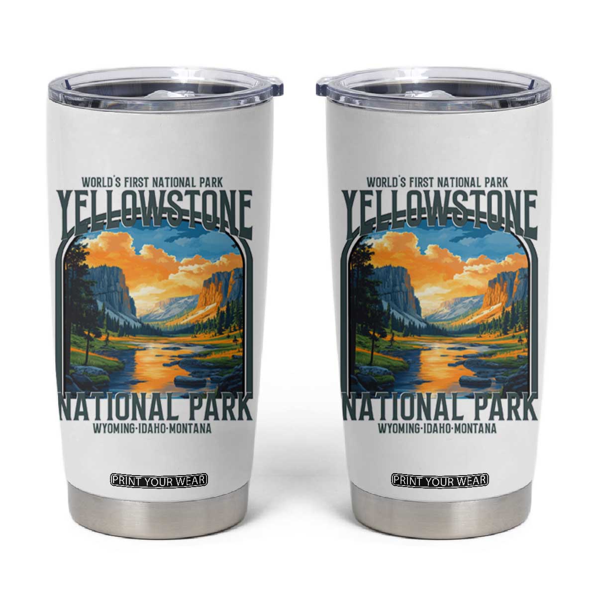 Yellowstone National Park Tumbler Cup Worlds First NP Retro Vintage Graphic TS02 White Print Your Wear