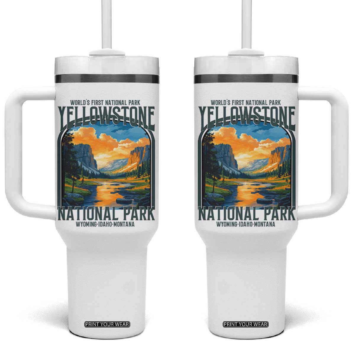 Yellowstone National Park Tumbler With Handle Worlds First NP Retro Vintage Graphic TS02 One Size: 40 oz White Print Your Wear