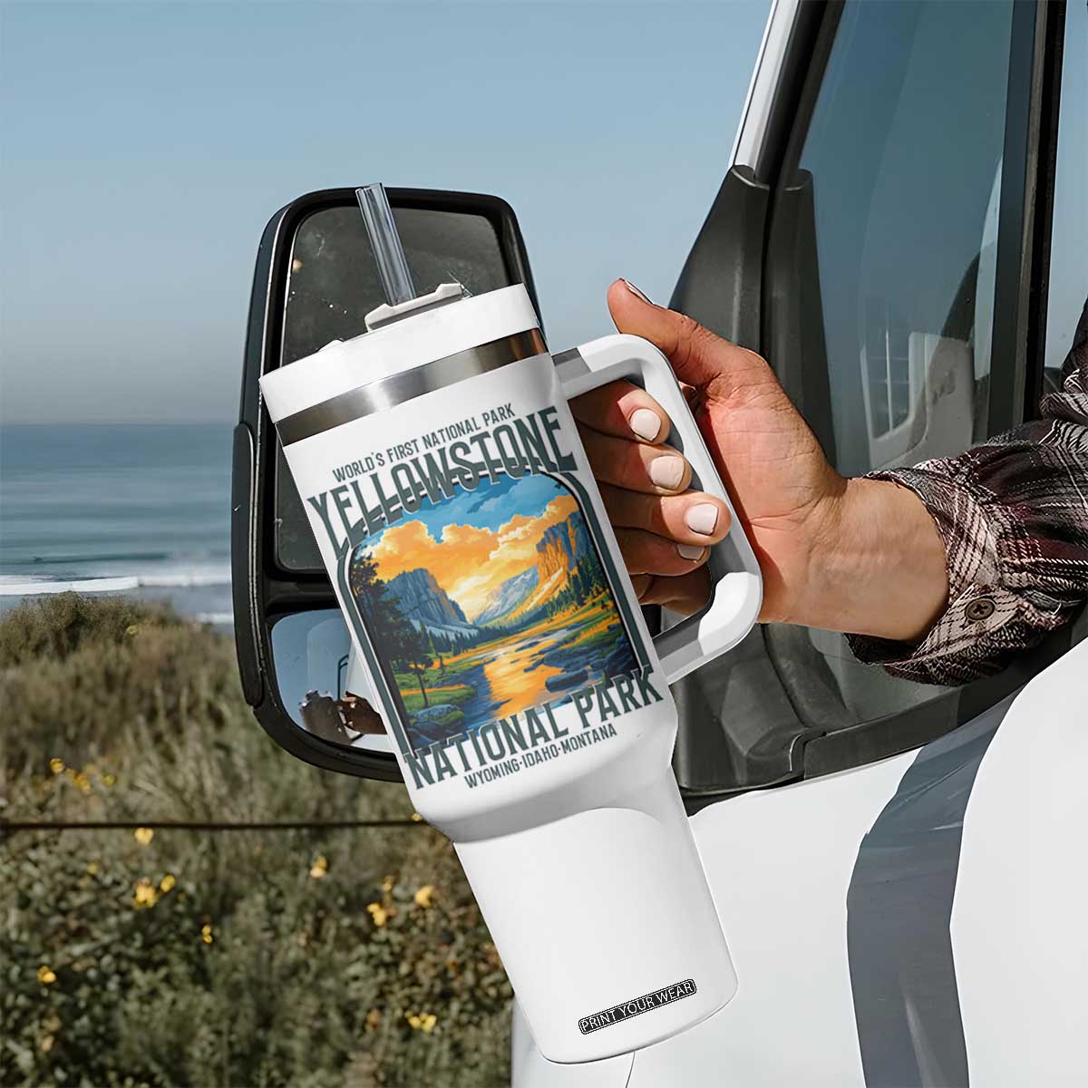 Yellowstone National Park Tumbler With Handle Worlds First NP Retro Vintage Graphic TS02 Print Your Wear