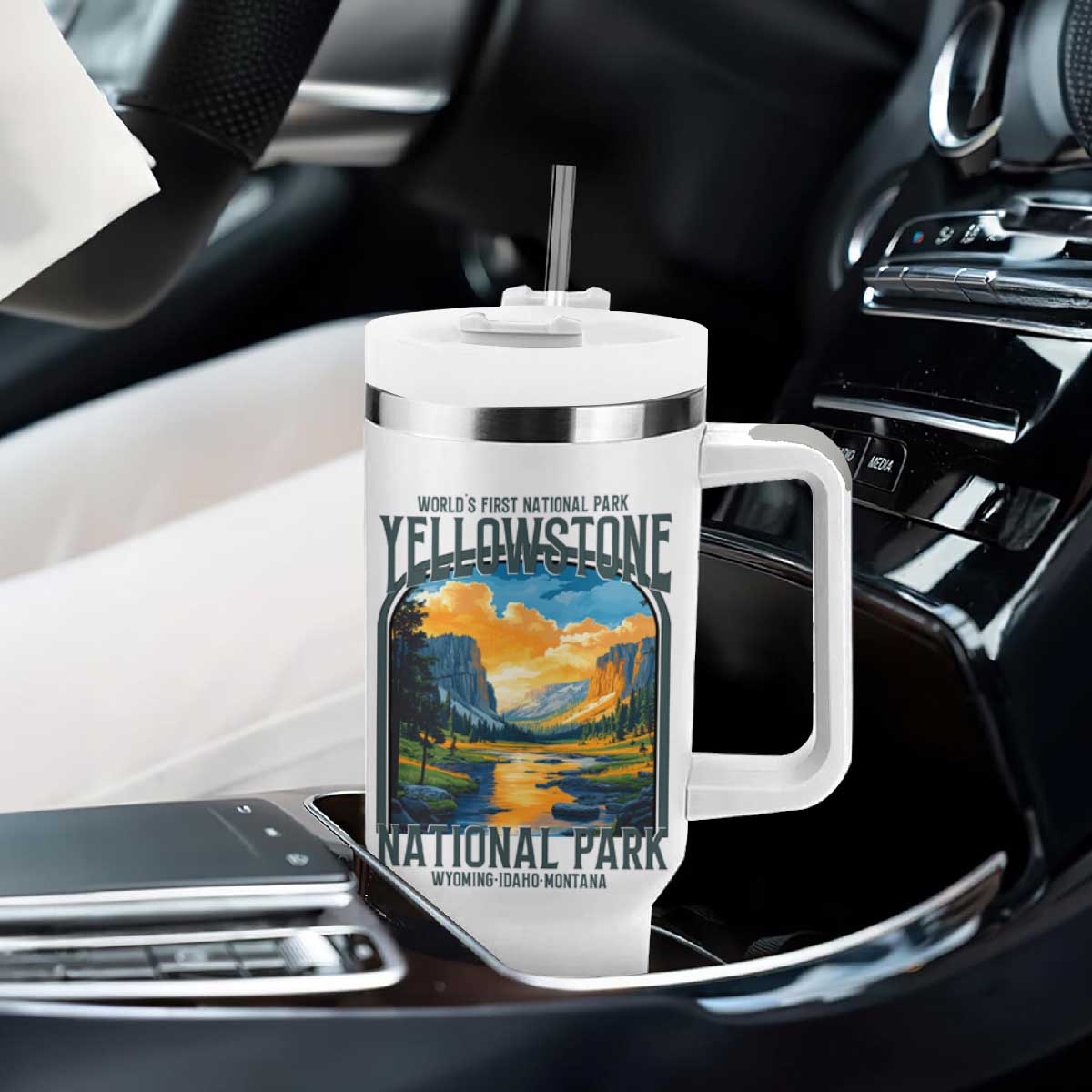 Yellowstone National Park Tumbler With Handle Worlds First NP Retro Vintage Graphic TS02 Print Your Wear