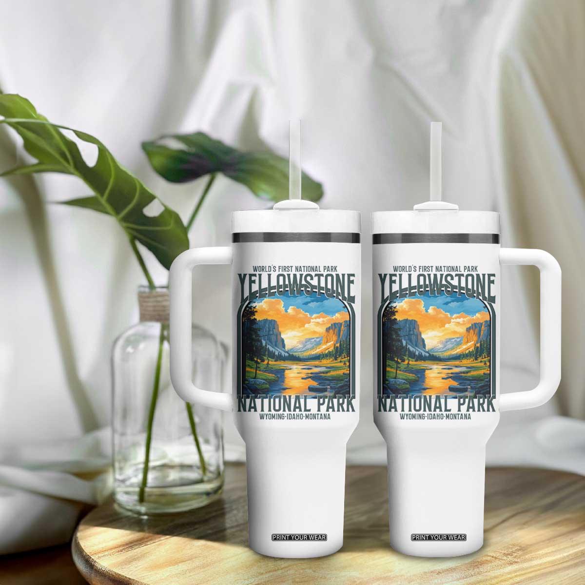 Yellowstone National Park Tumbler With Handle Worlds First NP Retro Vintage Graphic TS02 Print Your Wear