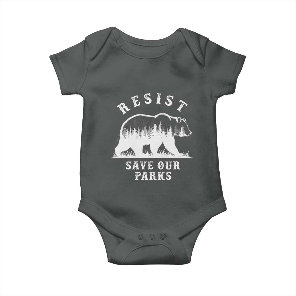 Resist Save Our Parks Baby Onesie Bear US National Parks Wildlife Nature TS02 Dark Heather Print Your Wear