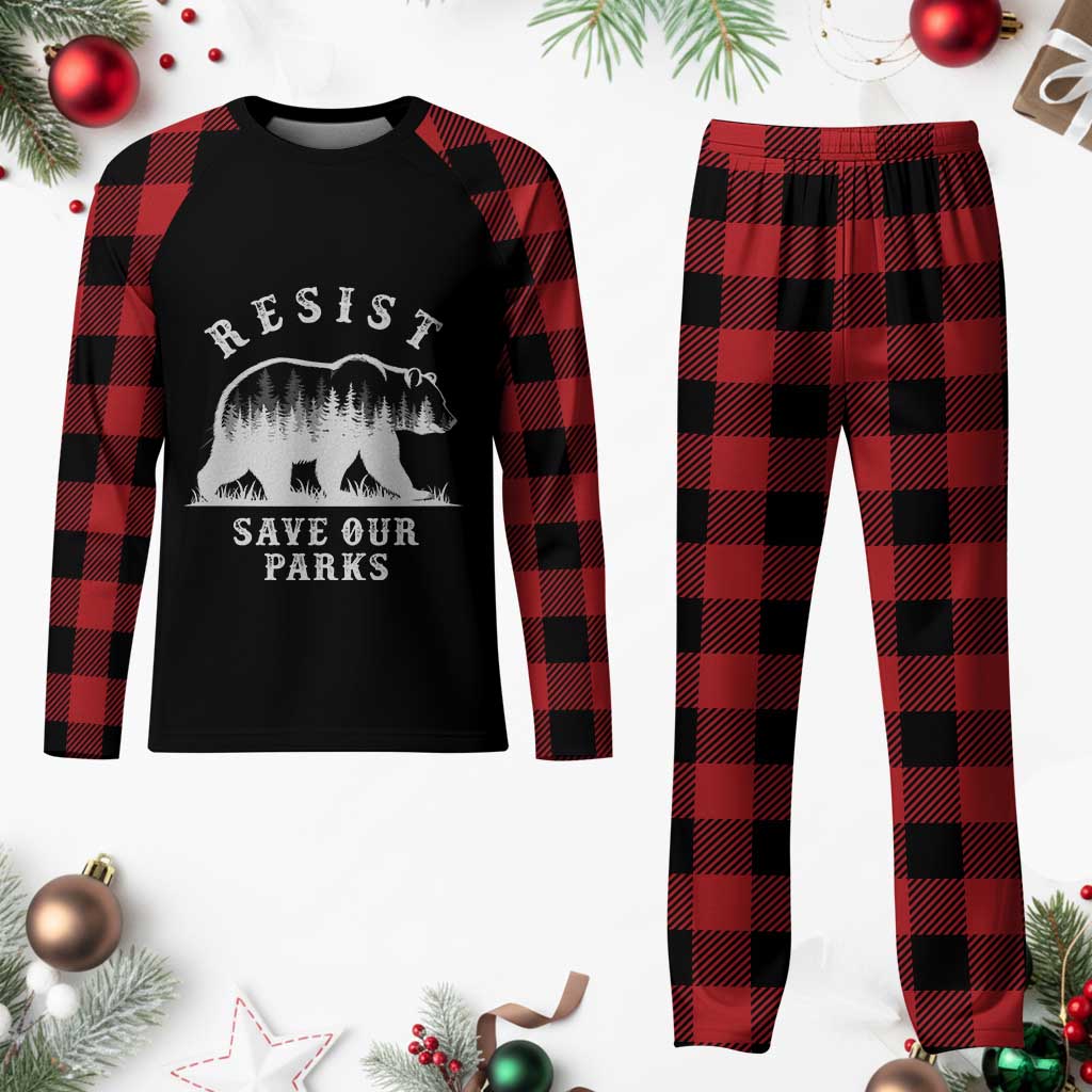 Resist Save Our Parks Plaid Pajama Set Bear US National Parks Wildlife Nature TS02 Buffalo Plaid Print Your Wear