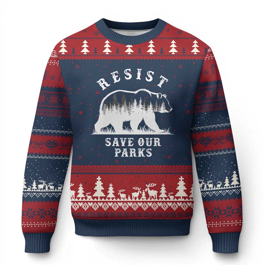 Resist Save Our Parks Ugly Christmas Sweater Bear US National Parks Wildlife Nature TS02 Navy Red Print Your Wear