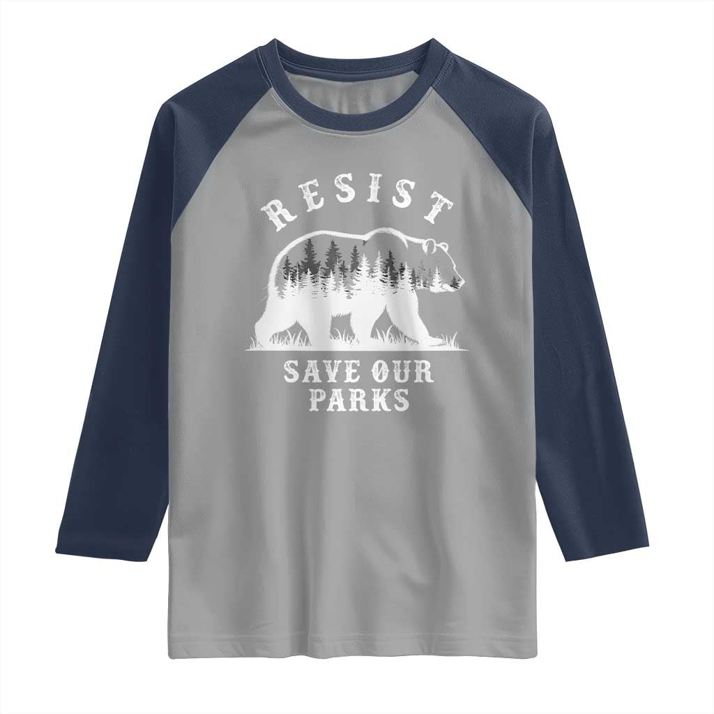 Resist Save Our Parks Raglan Shirt Bear US National Parks Wildlife Nature TS02 Sport Gray Navy Print Your Wear