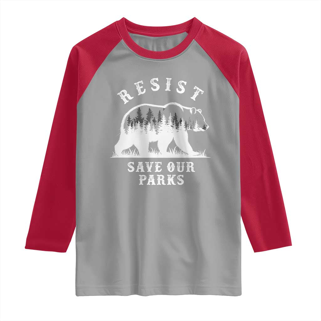 Resist Save Our Parks Raglan Shirt Bear US National Parks Wildlife Nature TS02 Sport Gray Red Print Your Wear