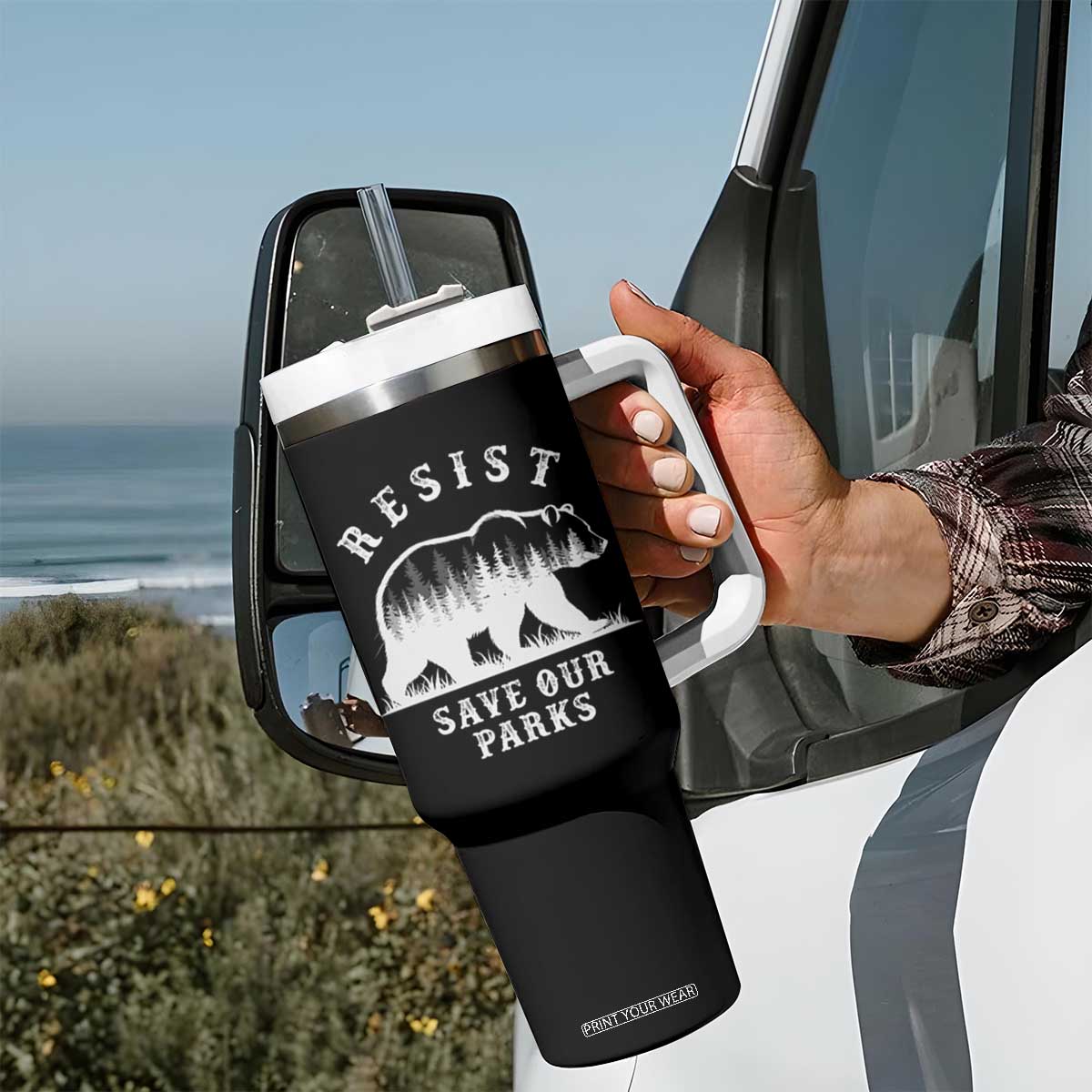 Resist Save Our Parks Tumbler With Handle Bear US National Parks Wildlife Nature TS02 Print Your Wear