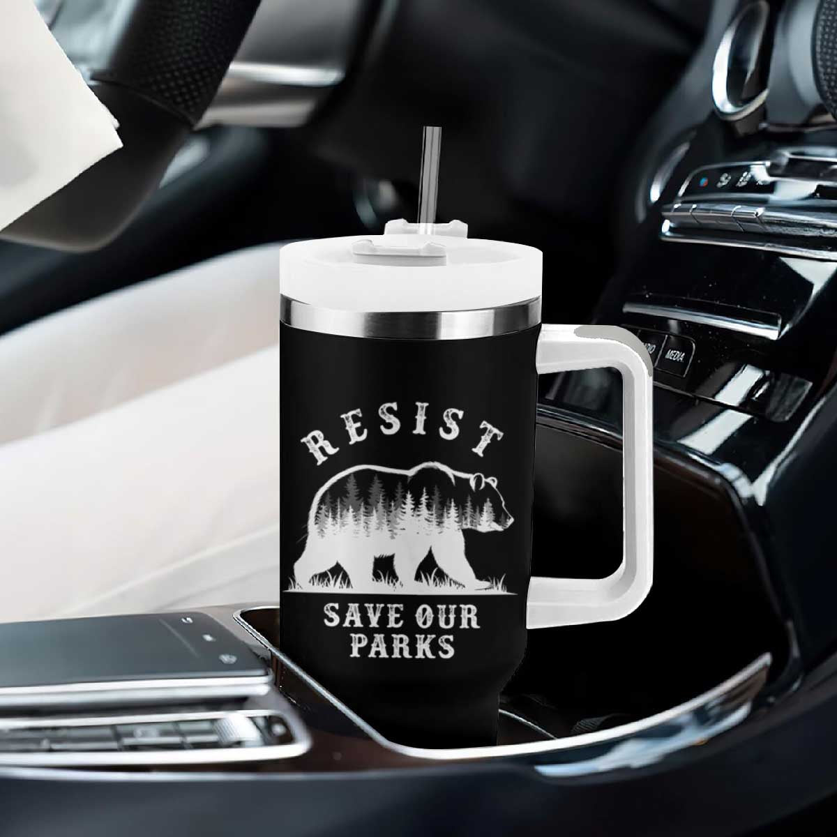 Resist Save Our Parks Tumbler With Handle Bear US National Parks Wildlife Nature TS02 Print Your Wear