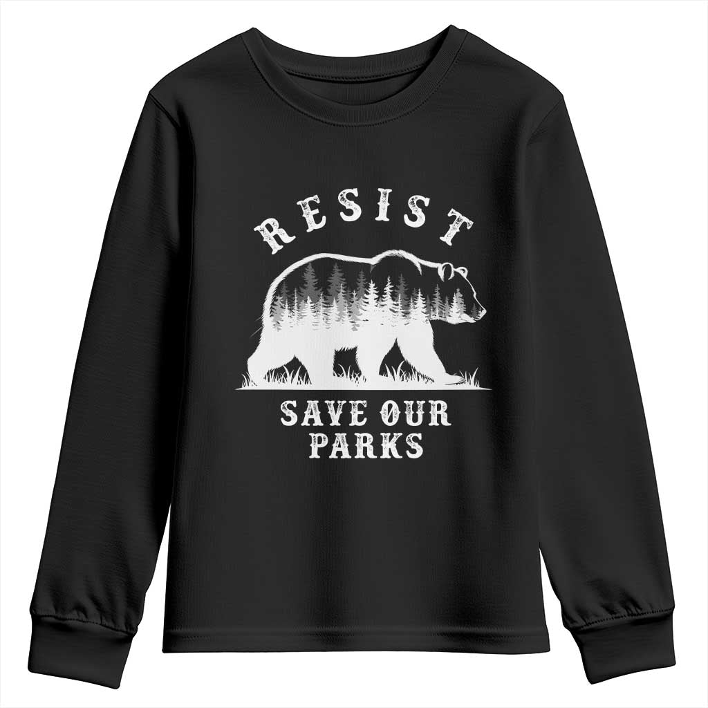 Resist Save Our Parks Youth Sweatshirt Bear US National Parks Wildlife Nature TS02 Black Print Your Wear