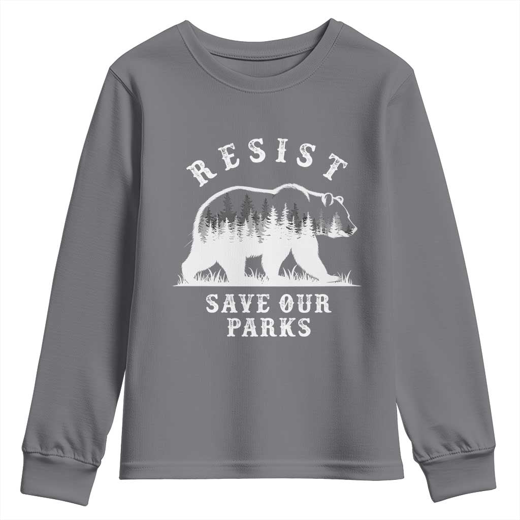 Resist Save Our Parks Youth Sweatshirt Bear US National Parks Wildlife Nature TS02 Charcoal Print Your Wear