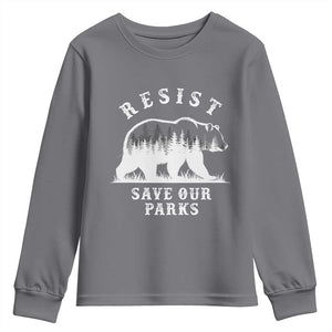 Resist Save Our Parks Youth Sweatshirt Bear US National Parks Wildlife Nature TS02 Charcoal Print Your Wear