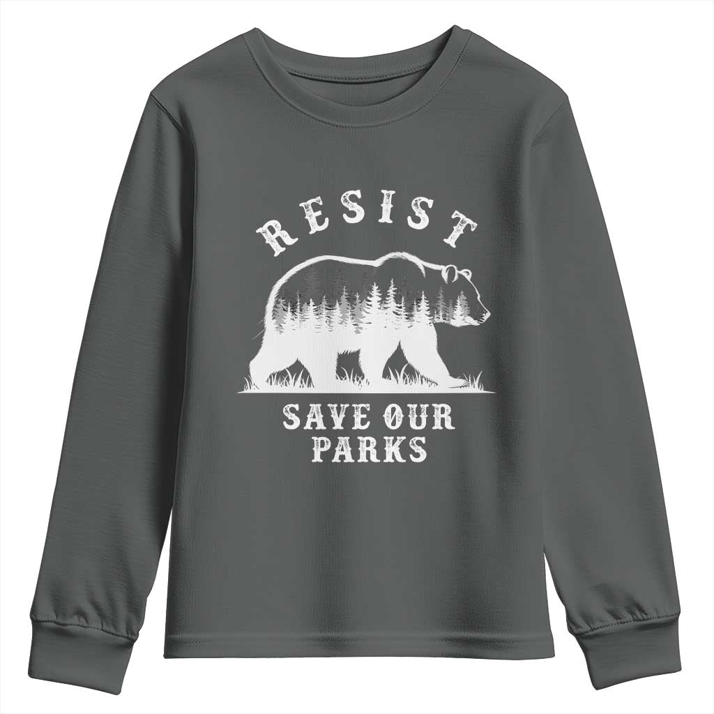 Resist Save Our Parks Youth Sweatshirt Bear US National Parks Wildlife Nature TS02 Dark Heather Print Your Wear