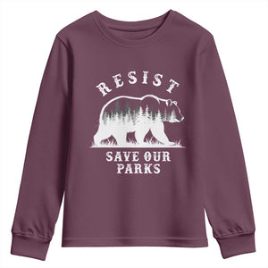 Resist Save Our Parks Youth Sweatshirt Bear US National Parks Wildlife Nature TS02 Maroon Print Your Wear