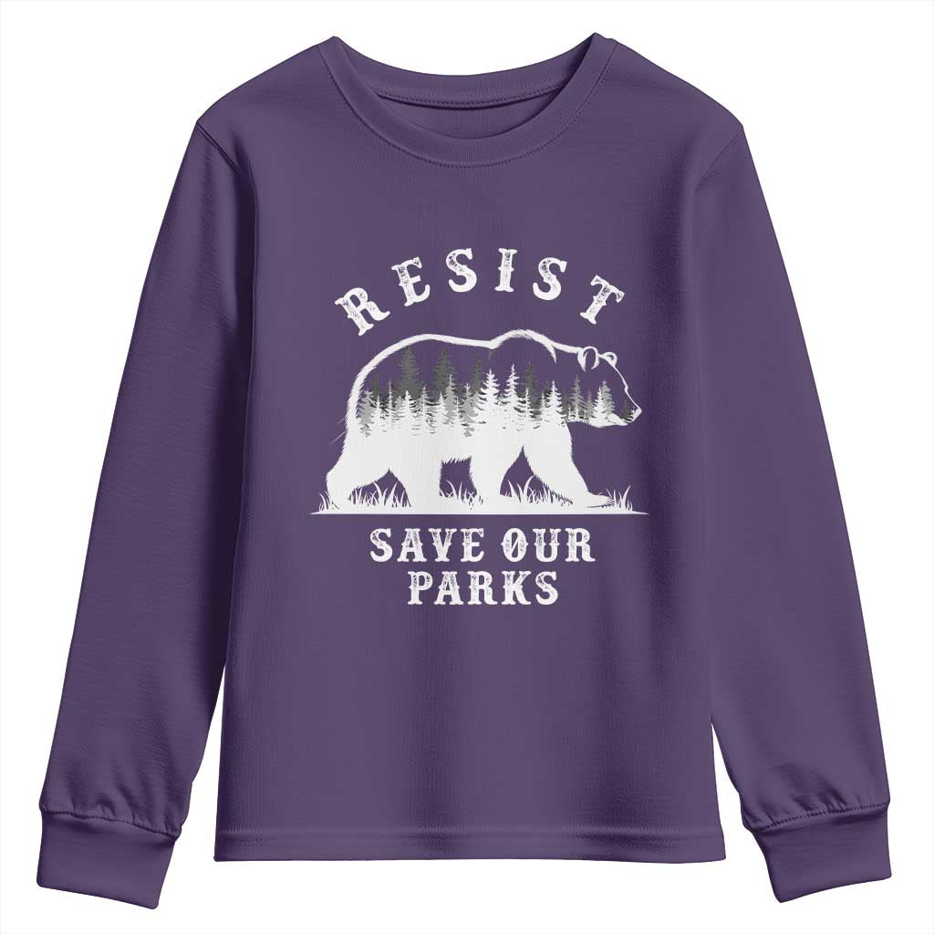 Resist Save Our Parks Youth Sweatshirt Bear US National Parks Wildlife Nature TS02 Purple Print Your Wear