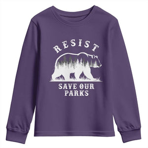 Resist Save Our Parks Youth Sweatshirt Bear US National Parks Wildlife Nature TS02 Purple Print Your Wear