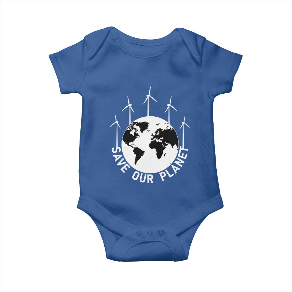 Save Our Planet Baby Onesie Wind Power Electricity Earth Day 2025 TS02 Royal Blue Print Your Wear