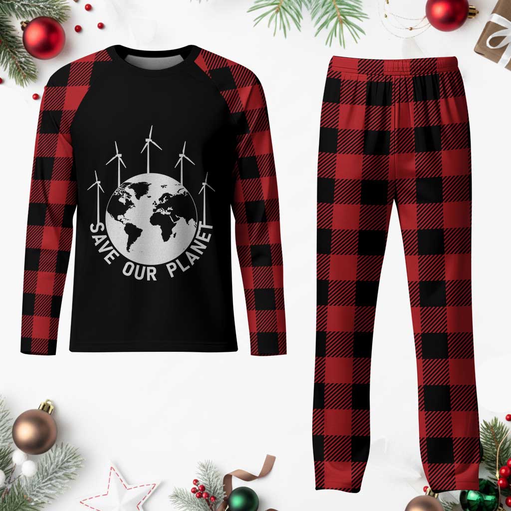 Save Our Planet Plaid Pajama Set Wind Power Electricity Earth Day 2025 TS02 Buffalo Plaid Print Your Wear
