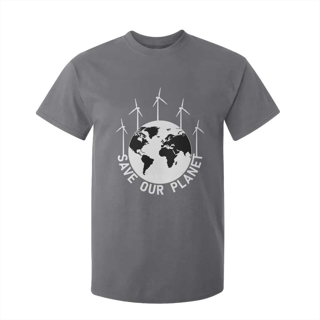 Save Our Planet T Shirt For Kid Wind Power Electricity Earth Day 2025 TS02 Charcoal Print Your Wear