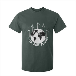 Save Our Planet T Shirt For Kid Wind Power Electricity Earth Day 2025 TS02 Dark Forest Green Print Your Wear