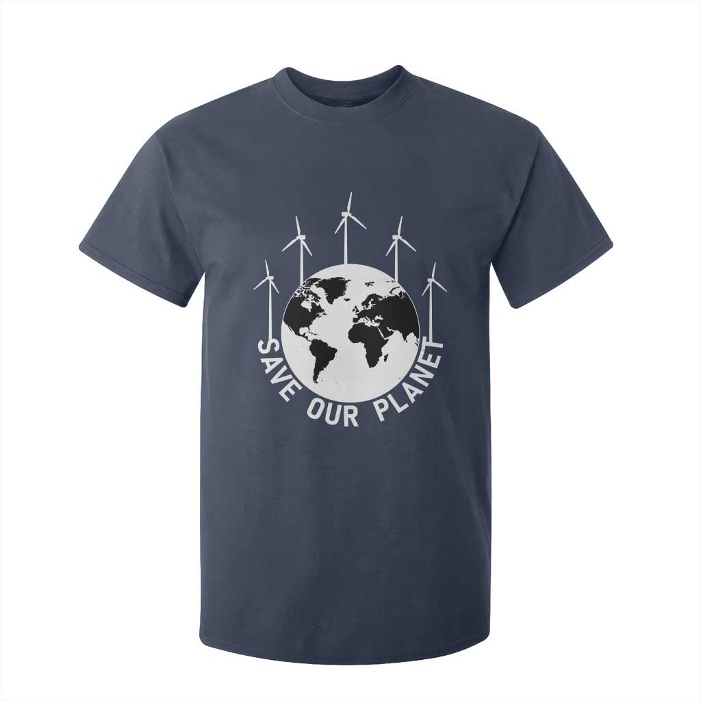 Save Our Planet T Shirt For Kid Wind Power Electricity Earth Day 2025 TS02 Navy Print Your Wear