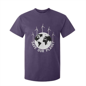 Save Our Planet T Shirt For Kid Wind Power Electricity Earth Day 2025 TS02 Purple Print Your Wear