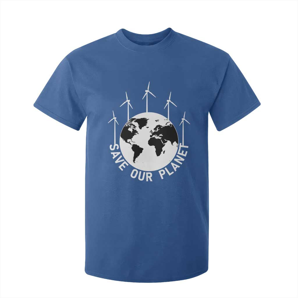 Save Our Planet T Shirt For Kid Wind Power Electricity Earth Day 2025 TS02 Royal Blue Print Your Wear