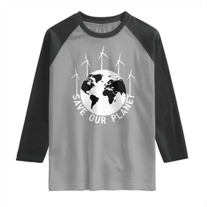 Save Our Planet Raglan Shirt Wind Power Electricity Earth Day 2025 TS02 Sport Gray Black Print Your Wear
