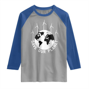Save Our Planet Raglan Shirt Wind Power Electricity Earth Day 2025 TS02 Sport Gray Royal Print Your Wear