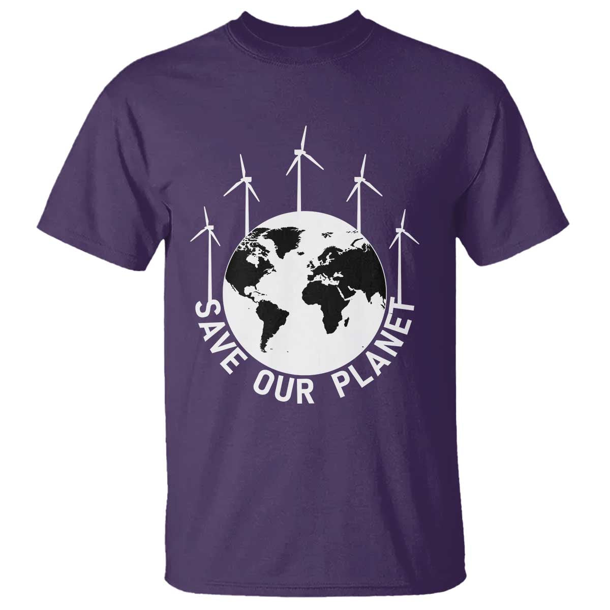 Save Our Planet T Shirt Wind Power Electricity Earth Day 2025 TS02 Purple Print Your Wear