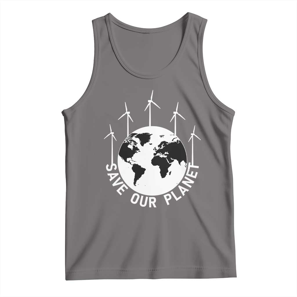 Save Our Planet Tank Top Wind Power Electricity Earth Day 2025 TS02 Deep Heather Print Your Wear