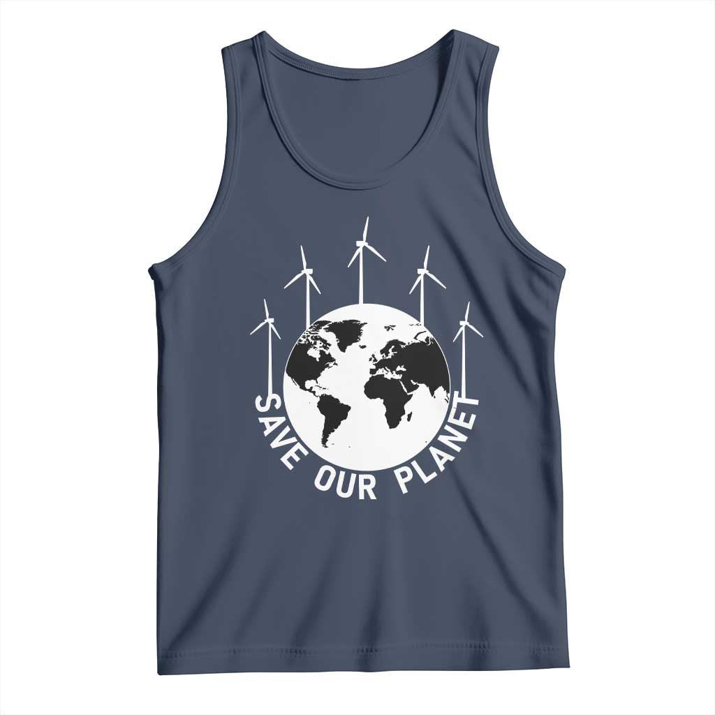 Save Our Planet Tank Top Wind Power Electricity Earth Day 2025 TS02 Navy Print Your Wear