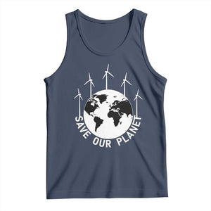 Save Our Planet Tank Top Wind Power Electricity Earth Day 2025 TS02 Navy Print Your Wear