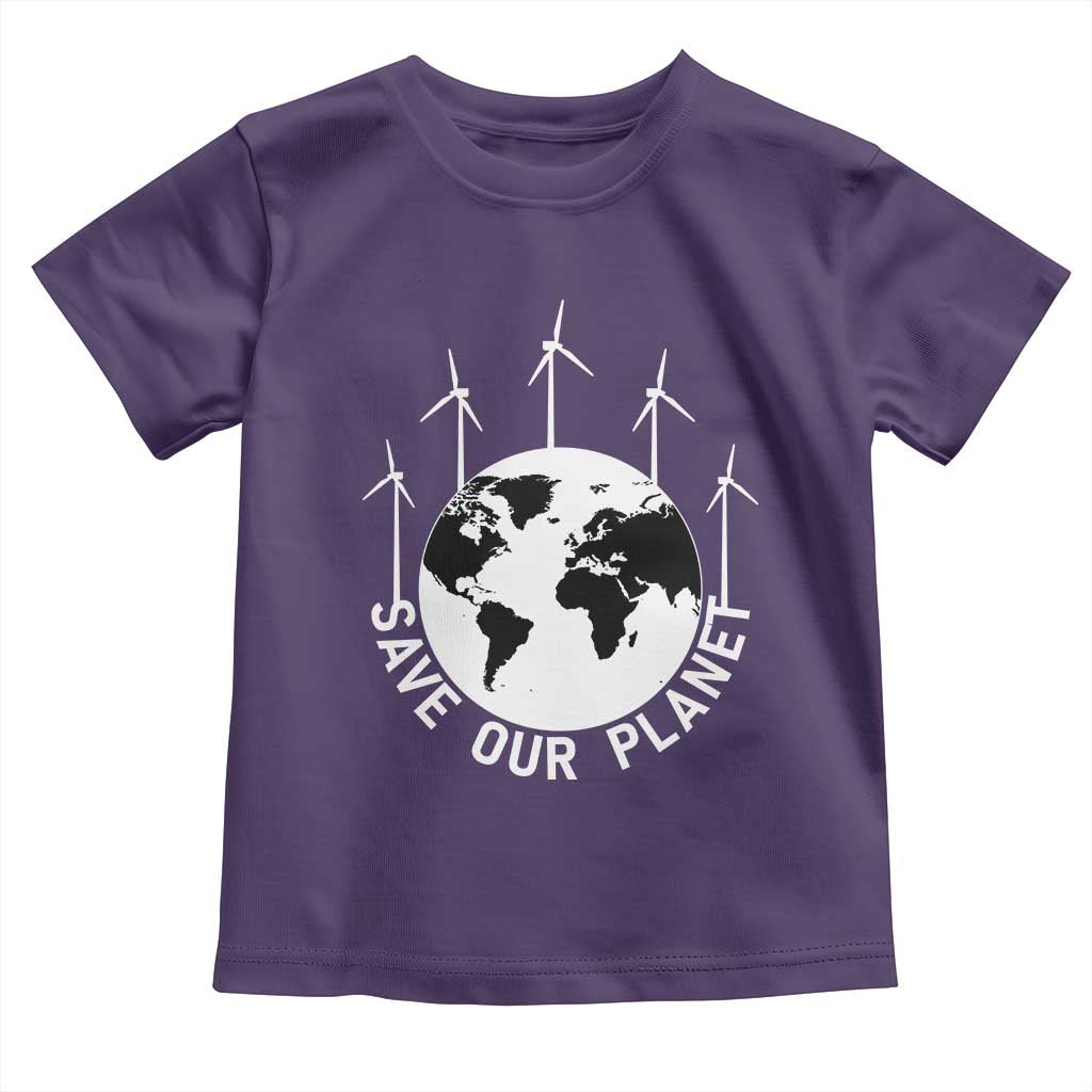 Save Our Planet Toddler T Shirt Wind Power Electricity Earth Day 2025 TS02 Purple Print Your Wear