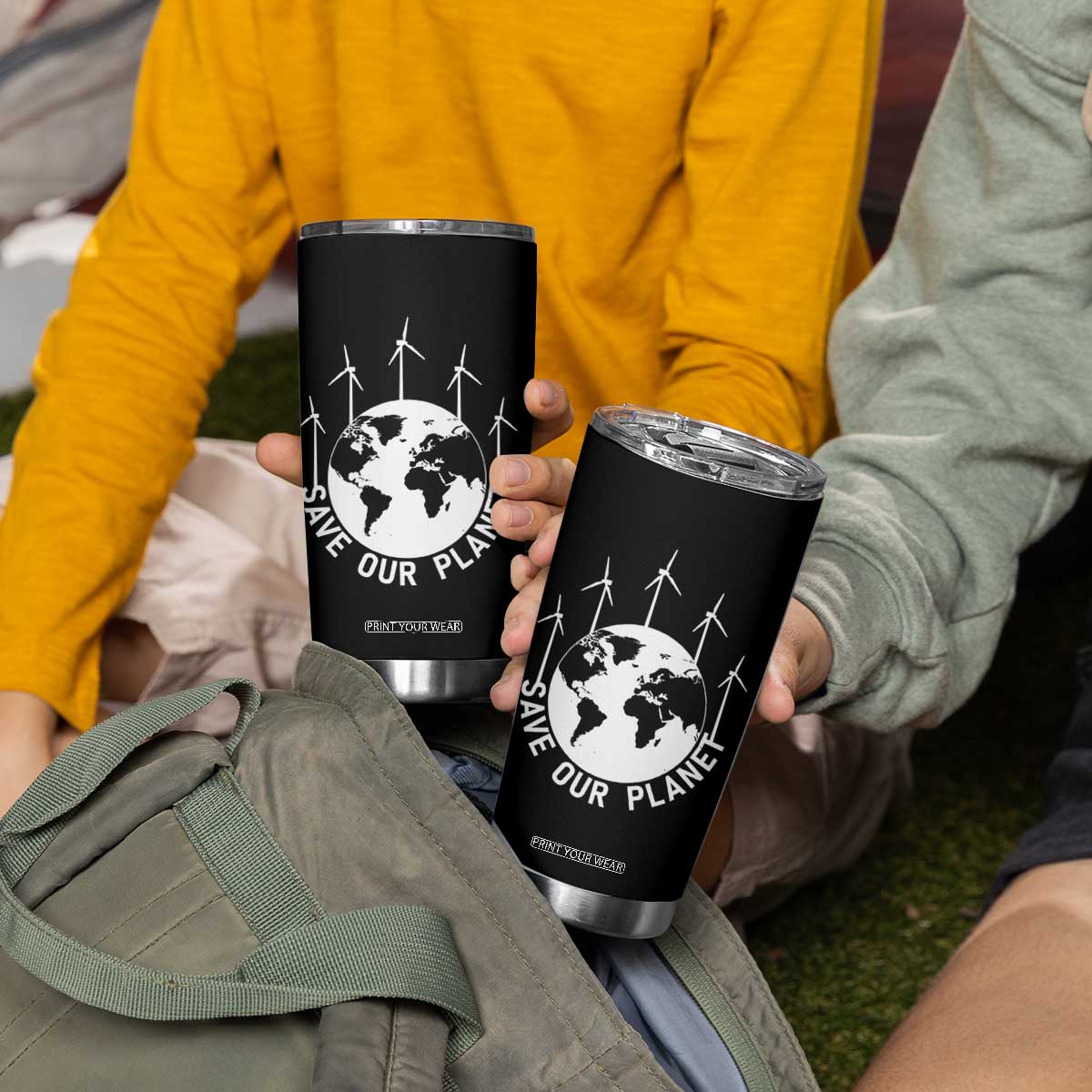 Save Our Planet Tumbler Cup Wind Power Electricity Earth Day 2025 TS02 Print Your Wear