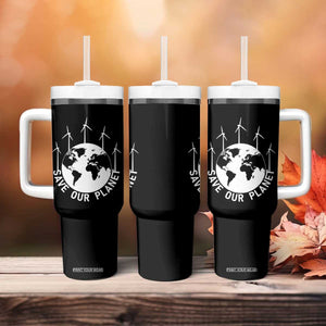 Save Our Planet Tumbler With Handle Wind Power Electricity Earth Day 2025 TS02 Print Your Wear