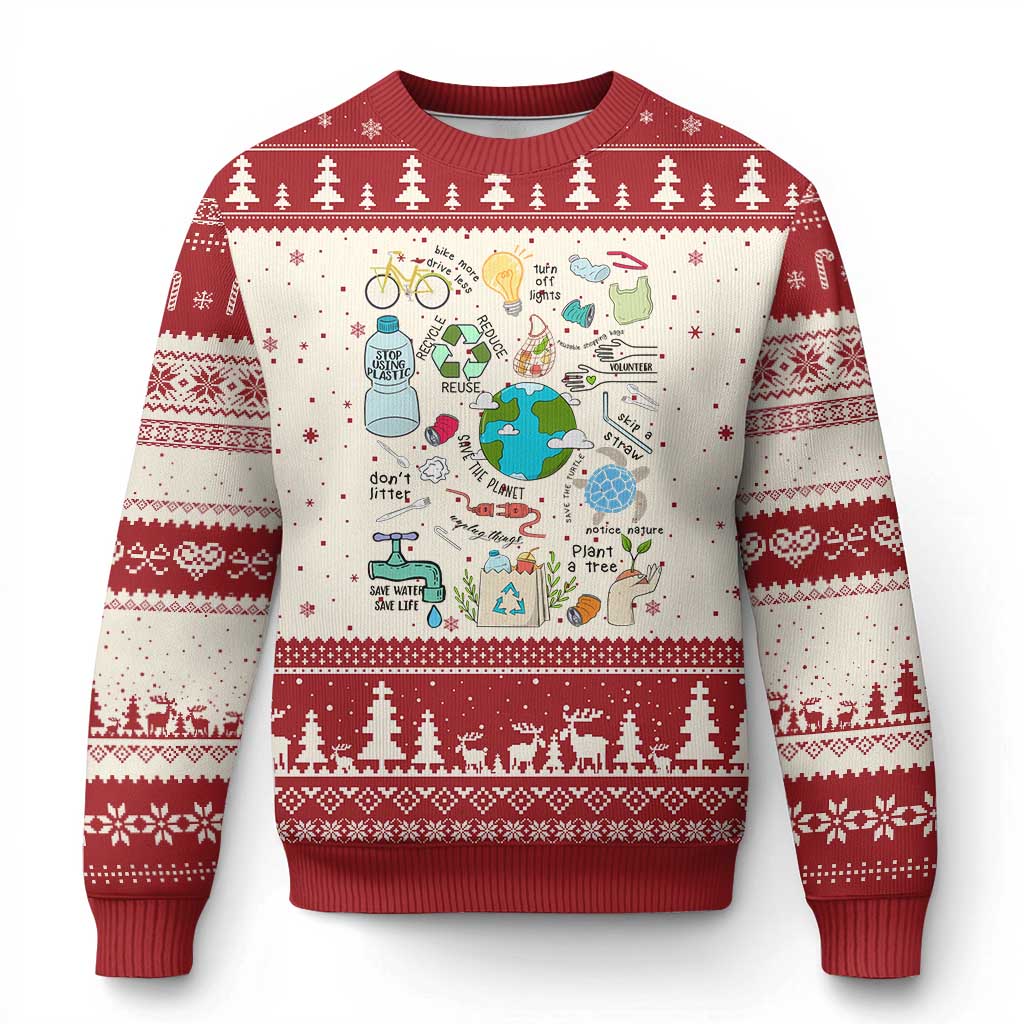 Save The Planet Ugly Christmas Sweater Earth Day Protect Nature Environmental Recycling TS02 Beige Red Print Your Wear