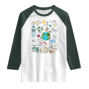Save The Planet Raglan Shirt Earth Day Protect Nature Environmental Recycling TS02 White Dark Forest Green Print Your Wear