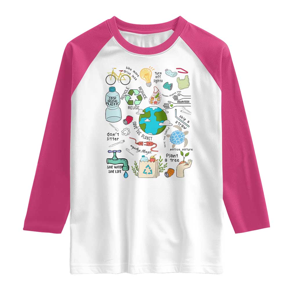 Save The Planet Raglan Shirt Earth Day Protect Nature Environmental Recycling TS02 White Heliconia Print Your Wear