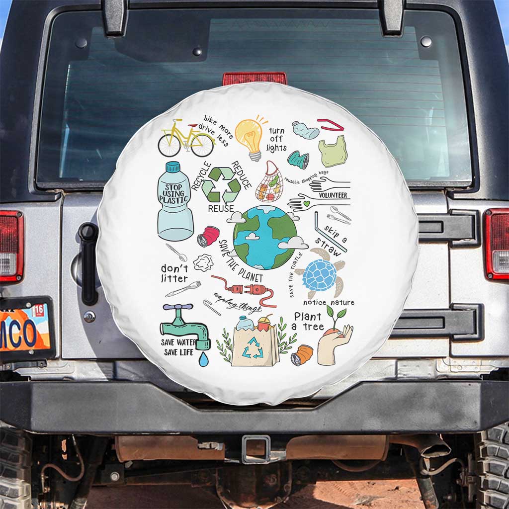 Save The Planet Spare Tire Cover Earth Day Protect Nature Environmental Recycling TS02 No hole White Print Your Wear
