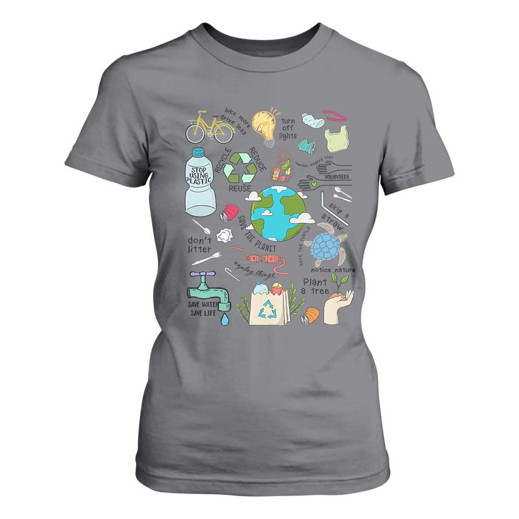 Save The Planet T Shirt For Women Earth Day Protect Nature Environmental Recycling TS02 Charcoal Print Your Wear