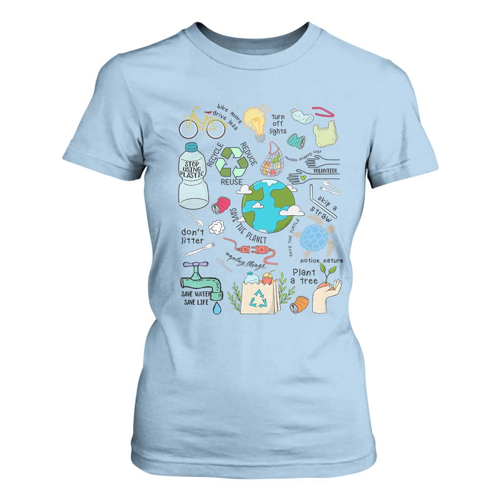 Save The Planet T Shirt For Women Earth Day Protect Nature Environmental Recycling TS02 Light Blue Print Your Wear