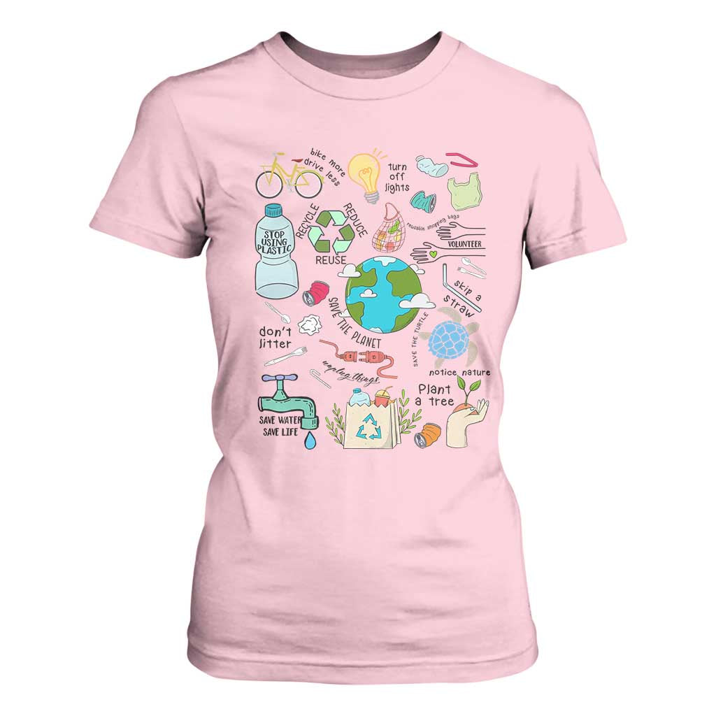 Save The Planet T Shirt For Women Earth Day Protect Nature Environmental Recycling TS02 Light Pink Print Your Wear