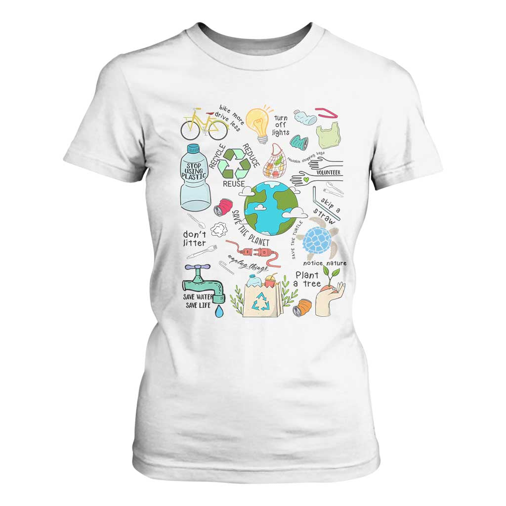 Save The Planet T Shirt For Women Earth Day Protect Nature Environmental Recycling TS02 White Print Your Wear